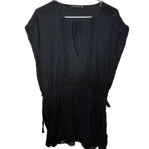 Abercrombie & Fitch Black Boho Lace Tunic Top XS/S Open Sides Tie Waist Coverup - Picture 1 of 6